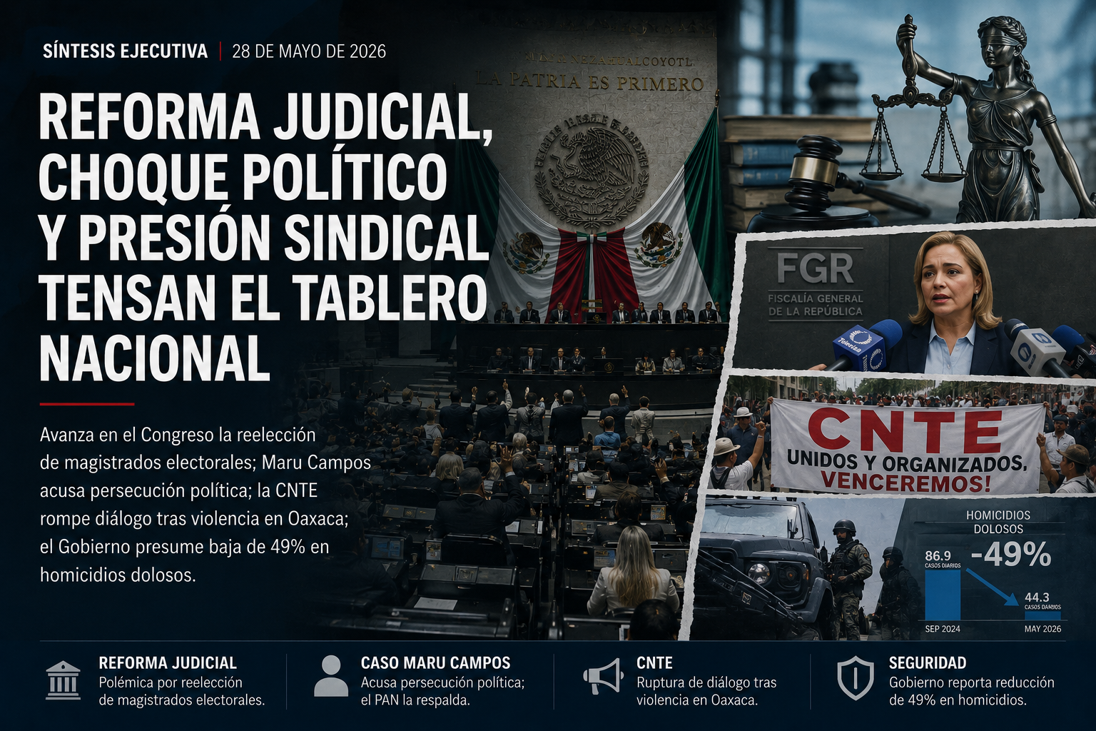 Reforma judicial, choque con el PAN y presión de la CNTE tensan el tablero político nacional